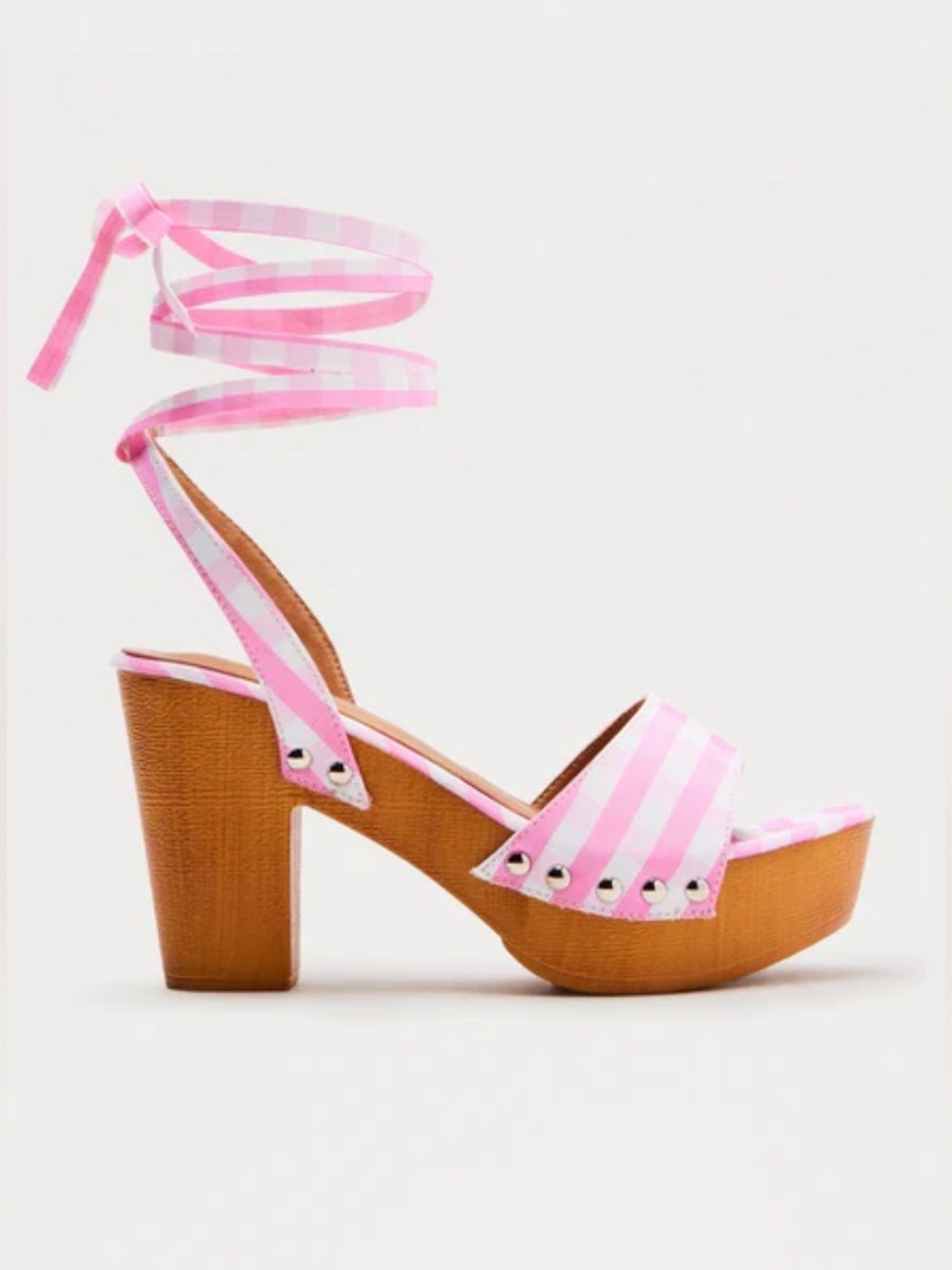 Pink Gingham Ankle-Tie Platform Sandal - Women